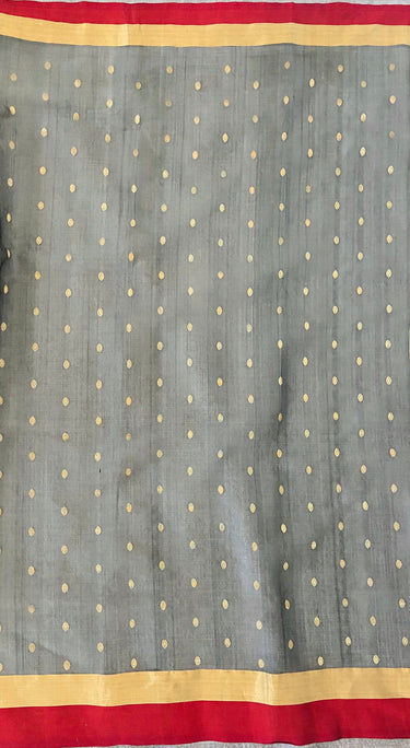 Chanderi Silk Saree | Gray | Handwoven | Silk Mark | Ships from California